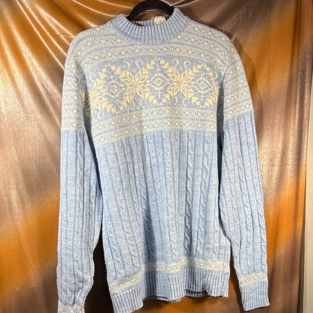 Vintage Jantzen Light Blue Cable Knit‎ Sweater size Large unisex box F